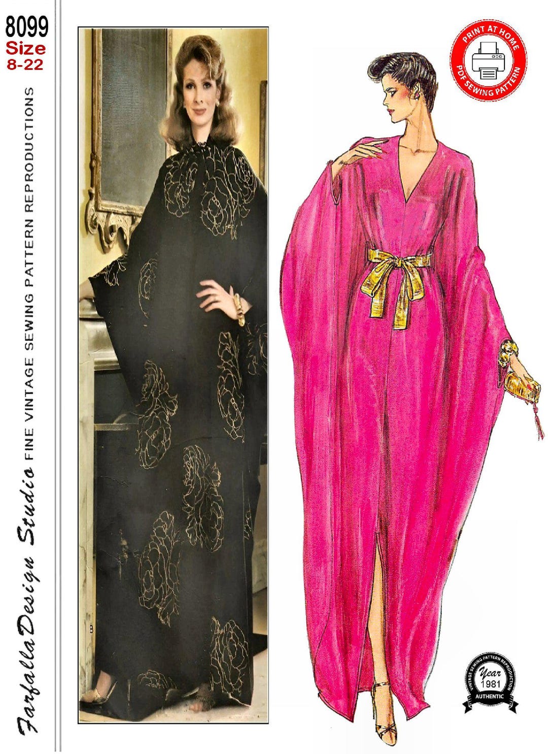 1981-DESIGNER CHIC Caftan-print-at-home-sewing Pattern & Large Print A ...
