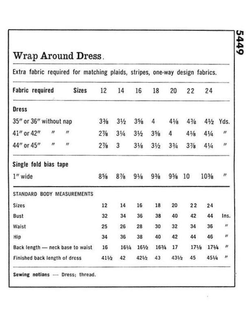 May include: A sewing pattern for a wrap around dress. The pattern includes instructions for sizes 12 to 24. The pattern also includes instructions for making a single fold bias tape.