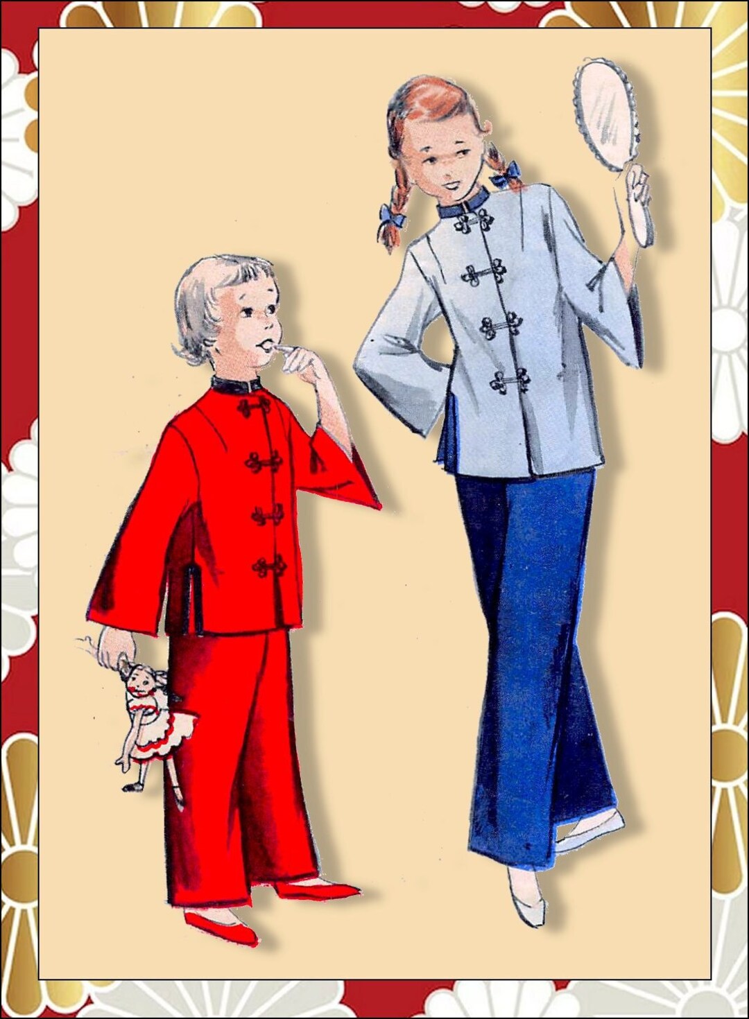 Vintage 1949MANDARIN LOUNGING Pajamasgirls Sewing Patternchinese