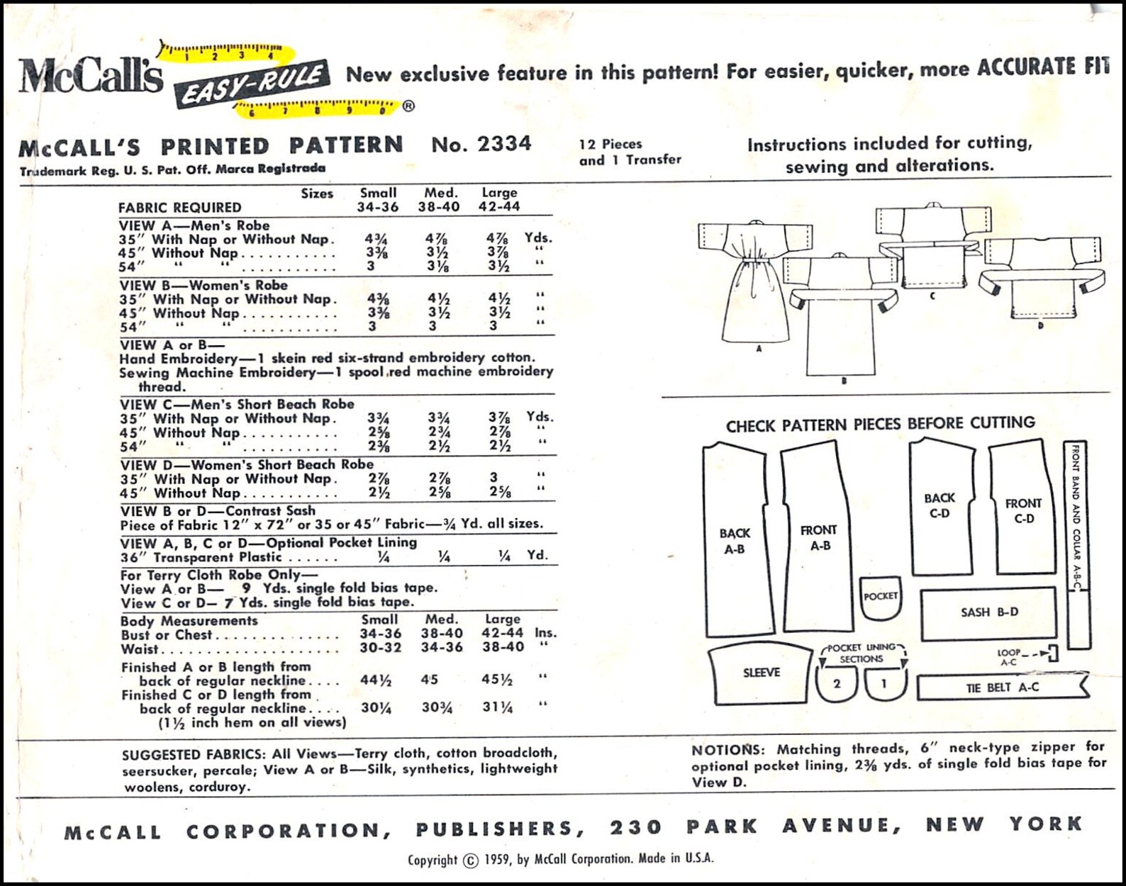 Vintage 1959-ASIAN LOUNGING Robe-unisex Sewing Pattern-four - Etsy