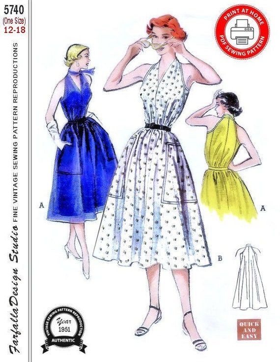 1951-FLIRTY TRAPEZE Dress-two Styles-print-at-home-sewing Pattern-very  Loose Fitting-v Neckline-fun Patch Pockets-instant Download-one Size - Etsy