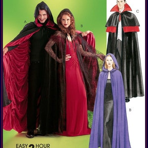 May include: Three different styles of hooded capes, one black with red lining, one black with a spiderweb pattern, and one purple. The capes are all long and flowy, and they would be perfect for a Halloween costume.