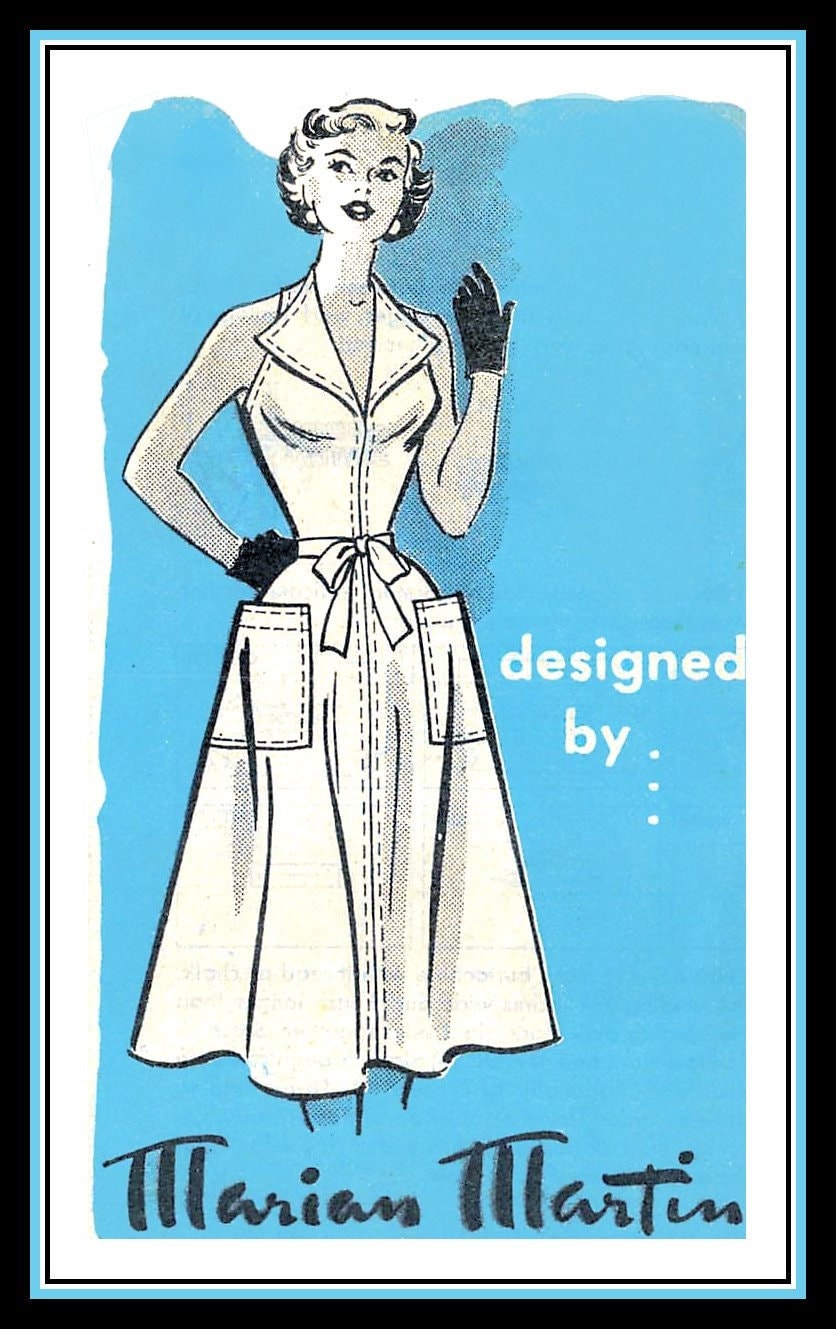 Vintage 1955-SIZZLING Pin-up-wrap Dress-sewing Pattern-halter Neck-wing  Collar-cinched Waist-flirty Flared Skirt-patch Pockets-size 18-rare 
