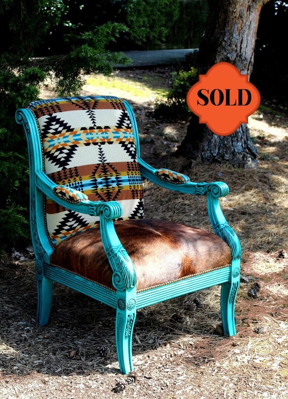 SOLD WESTERN Armchair blanket Weight Wool tribal south Western Style brazilian Cowhide antiqued Leather decorative Nails hardwood Frame Etsy Hong Kong