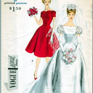 May include: Vintage Vogue sewing pattern for a wedding dress and a red dress. The pattern number is 4068 and the sizes are 14, 34, and 36. The pattern is for a special design and costs $1.50.