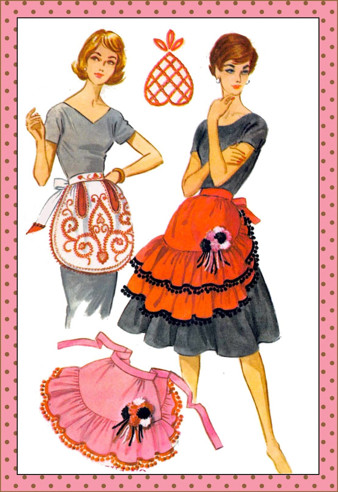 Vintage 1960-FARMHOUSE CHIC Aprons-sewing Pattern-3 Styles