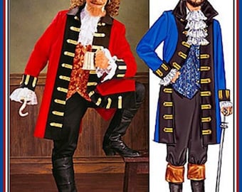 18th CENTURY CAPTAIN HOOK-Men's Costume Sewing Pattern-Lined Coat-Contrast Collar-Vest-Lace Jabot-Cuffs-Pants-Uncut-Chest Size 30-40-Rare