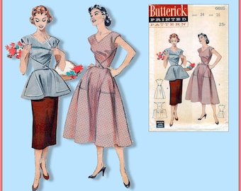 Vintage 1955-WALKAWAY WRAP DRESS-Original Sewing Pattern-Front Wrap Apron-Dress-V Neckline-Shaped Patch Pockets-Size 16-Rare-Collectible