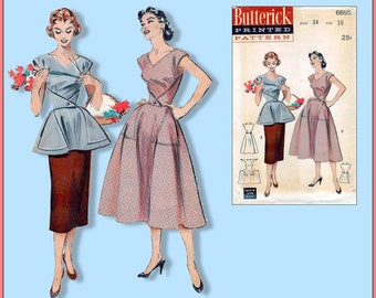 Vintage 1955-WALKAWAY WRAP DRESS-Original Sewing Pattern-Front Wrap Apron-Dress-V Neckline-Shaped Patch Pockets-Size 16-Rare-Collectible