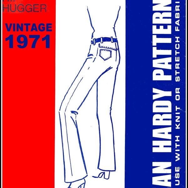 Vintage 1971-SEXY HIP HUGGER Pants-Sewing Pattern-Flared Pant Leg-Shaped Back Yoke-Pockets-Designed for Stretch Fabric-Uncut-Size 8-14-Rare