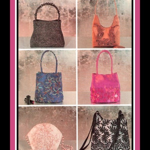 ELEGANT EVENING BAGS-Sewing Pattern-Six Lovely Styles-Beaded fringe-Contrast Lace Overlay-Beaded Handle-All Lined-Inside Pocket-Uncut-Rare
