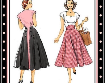 1952-BACK WRAP DRESS-Sewing Pattern-Two Styles-Sweetheart Neckline-Shaped Midriff-Back Button or Tie Closure-Twirl Skirt-Uncut-Size 14-22