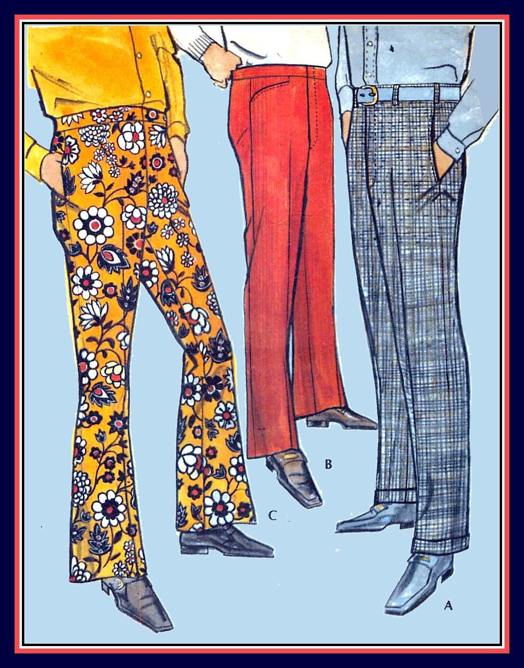 70's Sewing Pattern for Men's Straight, Cuffed or Bell Bottom Leg Pants,  Mccall's 9687 
