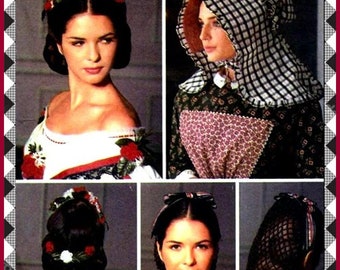 Vintage 2002-CIVIL WAR MILLINERY Collection-Costume Sewing Pattern-3 Styles-Floral Headpiece-Ribbon Bow Snood-Ruffle Edge Bonnet-Uncut-Rare