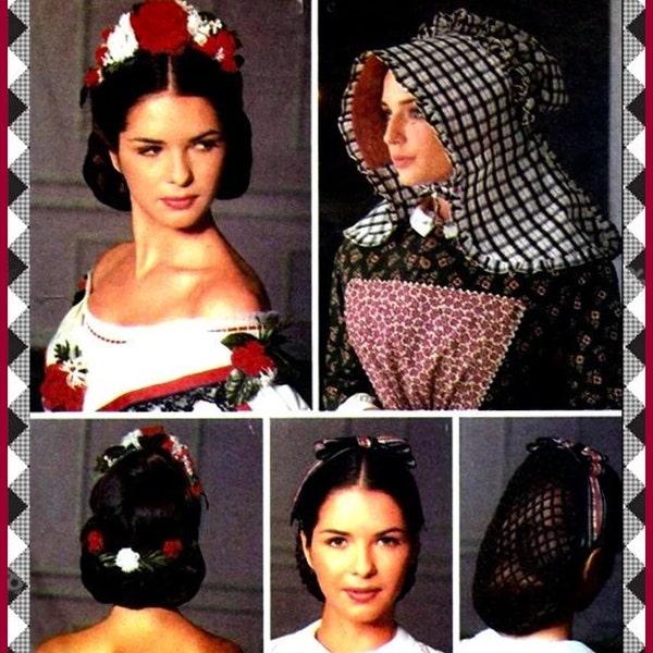 Vintage 2002-CIVIL WAR MILLINERY Collection-Costume Sewing Pattern-3 Styles-Floral Headpiece-Ribbon Bow Snood-Ruffle Edge Bonnet-Uncut-Rare