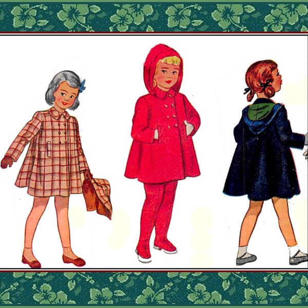 Vintage 1940s-HOODIE COAT-LEGGINGS-Toddler Sewing Pattern-Tailored-Welt Pockets-Detachable Hood-Double Breasted-Lined-Size 4-Rare