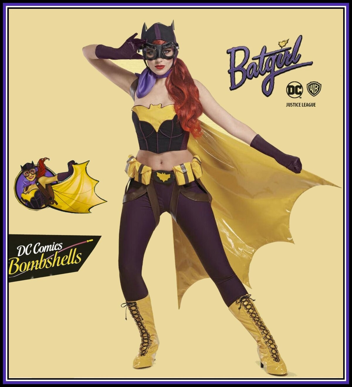 RETRO BATGIRL-Kostüm Schnittmuster-Bustier-DC Comics Original-Leggings-Fledermaus Flügel Cape-Boot Covers-Belt Harness-Ungeschnitten-Größe 6-14-selten