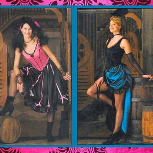 WESTERN SALOON GAL-Costume Sewing Pattern-3 Styles-Fitted-Boned Bodice-Sexy V Neckline-Bustle Back-Train-Gloves-Trims-Uncut-Size 6-12-Rare