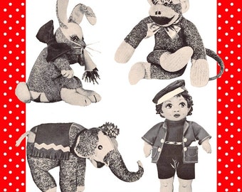 1950’s-SOCK TOYS Pattern Book-Over 50 Designs To Make-Monkey-Elephant-Sock Dolls-Finger-Arm Puppets-Clothing-100’s Illustrations-EBook-PDF