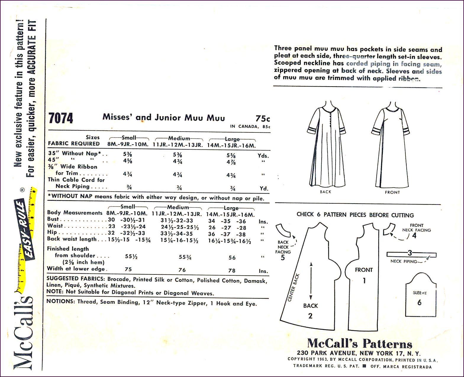 muuuuページ Vintage 1963-ELEGANT Muu-muu-sewing Pattern-three Panels-scoop