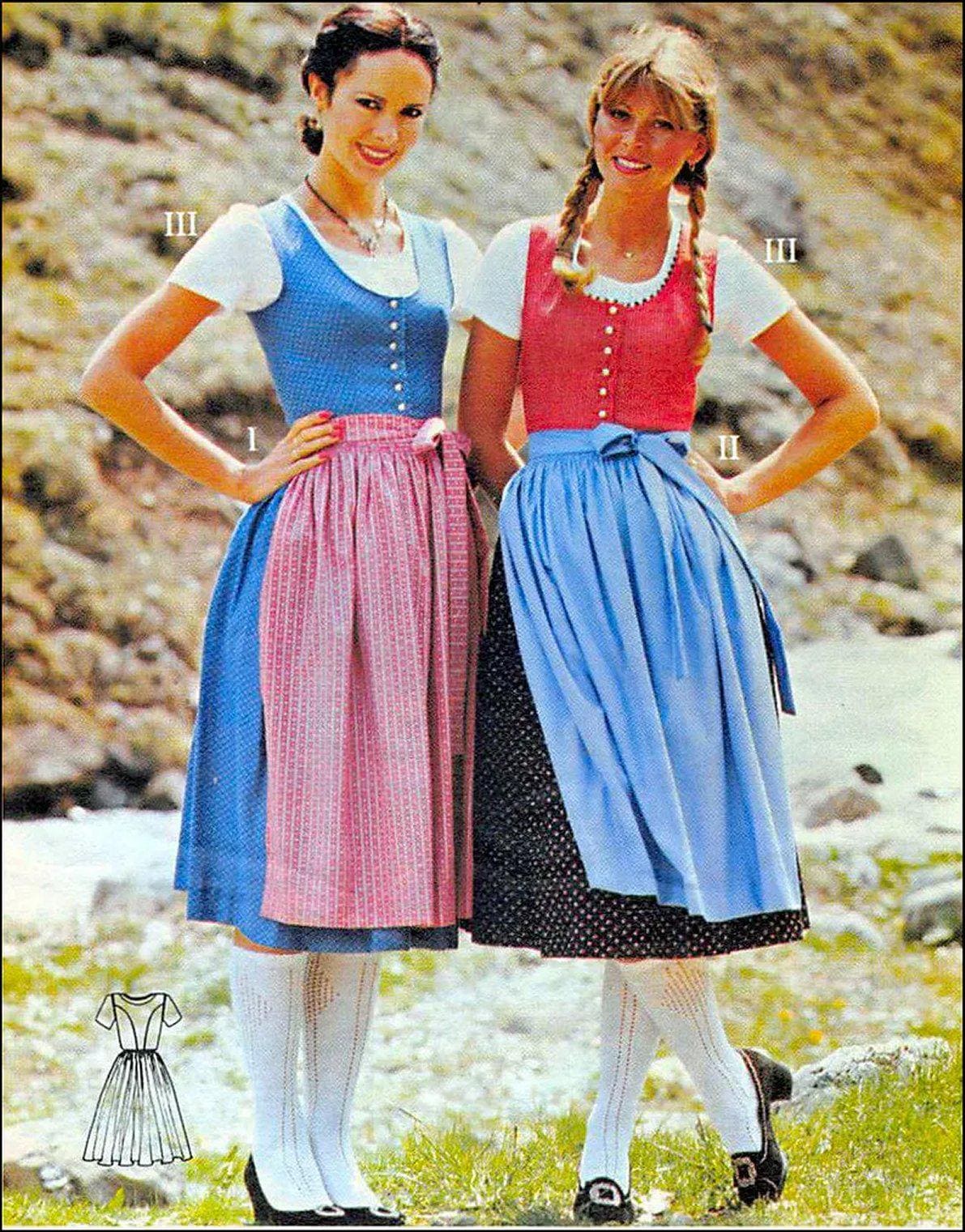 Vintage anni '80 - AUTENTICO OKTOBERFEST TEDESCO - Cartamodello - Abito Dirndl - Grembiule abbinato - Stile nord europeo - Non tagliato - Taglie forti 36-48 - Raro