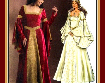 MAID MARIAN GOWN-Costume Sewing Pattern-Angel Flutter Sleeves-Square Neckline-Contrast Skirt Panel-Square Neckline-Uncut-Size 14-20-New