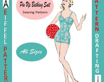 1950s-Bombshell Bathing Suit-Gorgeous Fit-PATTERN DRAFTING Design-All Sizes-Toddler-Adult-Plus-Pdf- Bonus FREE Vintage Sewing EBook