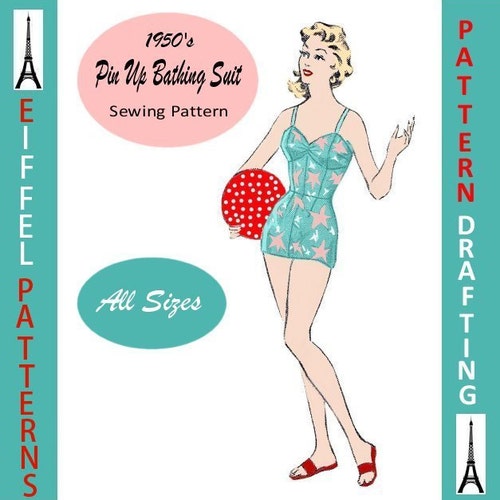 PDF - 1940s Pattern, Women's Bathing Suit & Beachwear Coat, Bombshell - Bust 34