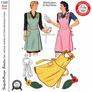 Schlankmachende Schürze 1944 – Drei Modelle – Vorlage für Applikationen – Zacken- und Bortenbesatz – Selbst ausdrucken – Nähschnittmuster – Sofort-Download – Übergröße 44–48