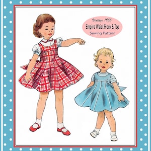 Vintage 1955-EMPIRE WAIST DRESS-Sewing Pattern-Princess Seam Lines-Flared Skirt-Button-Piping-Tie-Bow Back-Matching Blouse-Size 2-Rare