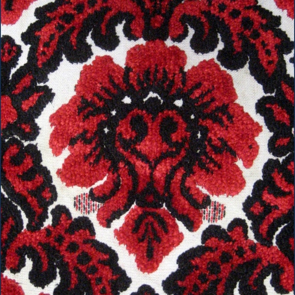 Special Order for Jessica-VAMPIRA DAMASK BROCADE-Vintage Upholstery Fabric-Raised Velveteen Damask Motif-Cotton-Black-Red-White-2 Yards