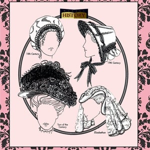 HISTORICAL HAT COLLECTION-Sewing Pattern-18th Century Cap-Victorian Feathered-19th Century Bonnet-Elizabethan Headpiece-Uncut-Rare