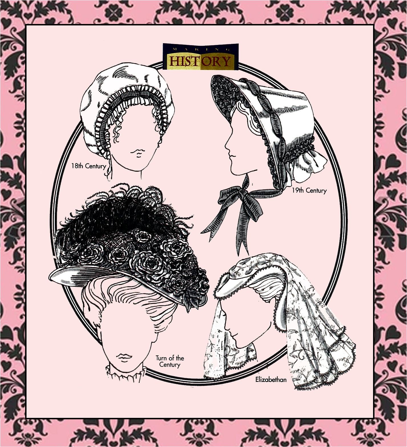 HISTORICAL HAT COLLECTION-Sewing Pattern-18th Century Cap-Victorian Feathered-19th Century Bonnet-Elizabethan Headpiece-Uncut-Rare