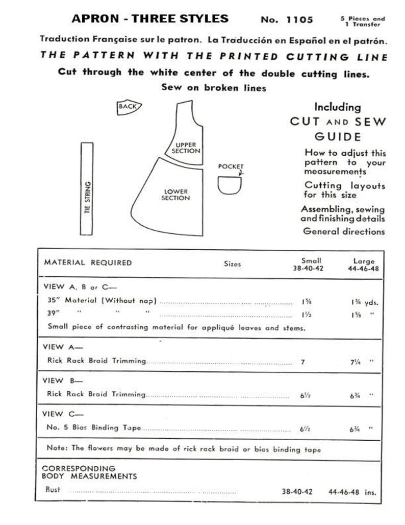 1944-SLIMMING Apron–three Styles-transfer for Appliqué-rick-rack Trim ...