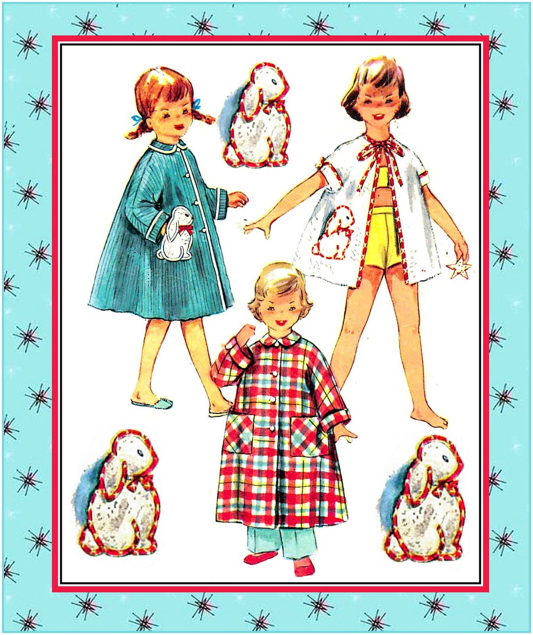 Vintage 1955-BUNNY RABBIT Robe-sewing Pattern-3 Styles-robe-beach Coat ...