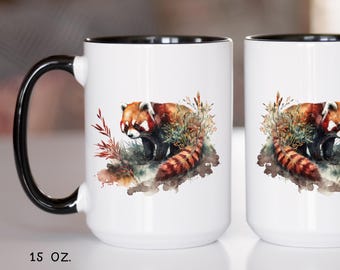 Taza de panda rojo, taza de panda rojo de acuarela, linda taza de café con animales, regalo para amantes de la vida silvestre, taza para amantes de la naturaleza, regalo de panda rojo para ella, amante de los animales