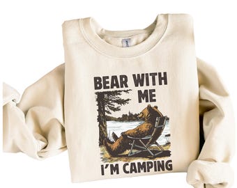 Funny Bear Camping Sweatshirt - Retro Hiking Outdoors Crewneck - Wilderness Wildlife Hoodie - Boho Camper Gift for Nature Lovers