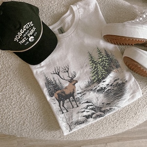 Retro Deer Wilderness Scene TShirt and Sweatshirt - Nineties Vintage Buck And Doe Deer Outfit - Boho Unisex Crewneck Sweatshirtdeer