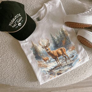 Retro Deer Wilderness Scene Sweatshirt - Nineties Vintage Buck And Doe Deer Outfit - Boho Unisex Crewneck SweatshirtCopy of deer 1