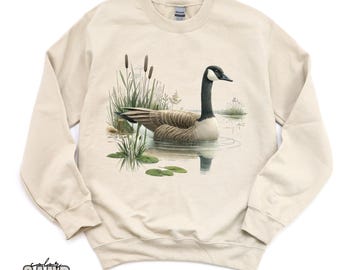 Sweat-shirt rétro scène d'automne oie et sweat-shirt pour jeunes - tenue nature des années 90, oiseaux aquatiques, oies, - pull ras du cou unisexe bohème