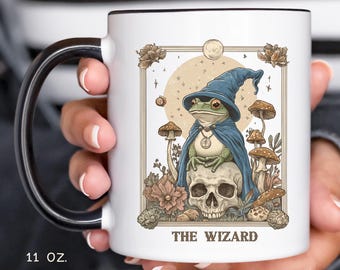 Frog Wizard Tarot Coffee Mug, Witchy Cottagecore Frog Gift
