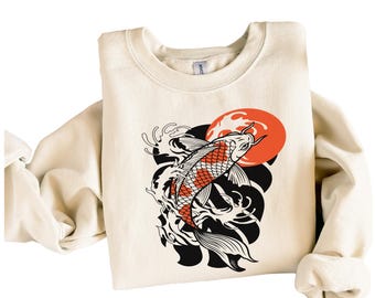 Cosy vintage japonais poisson koi sweat-shirt nautique Animal asiatique Art nouveau Japon pull étang haut urbain unisexe printemps chemise Tokyo Style