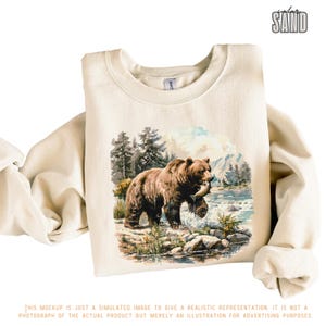 Moletom retrô com estampa de ursos pardos e cenas selvagens - Traje vintage de urso pardo dos anos 90 - Moletom boho unissex com gola redonda