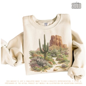 Felpa vintage con cactus del deserto - Girocollo con scena retrò del deserto occidentale - Pullover con grafica della natura del sud-ovest - Regalo per gli amanti dei cactus boho