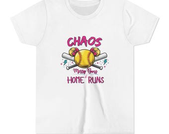 Messy Buns & Home Runs T-Shirt | Personalized Youth softball jersey number design