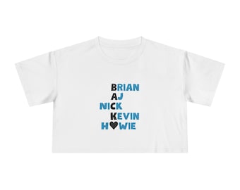 Band Member Names Crop Tee | Vertical Blue Text with Heart