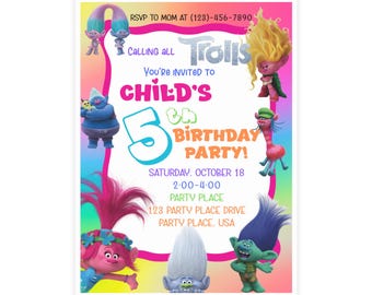 Trolls Birthday Party Invitations