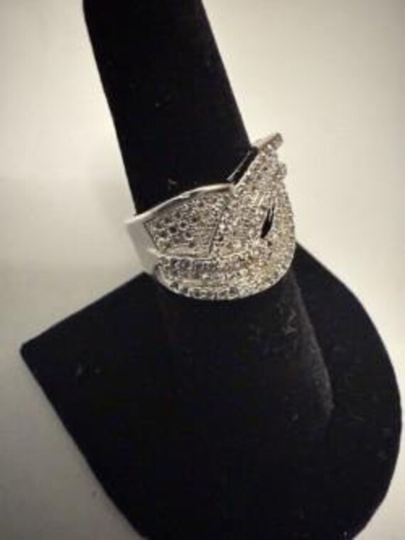 Crossover Statement Ring Silver Toned Marked JS -… - image 4