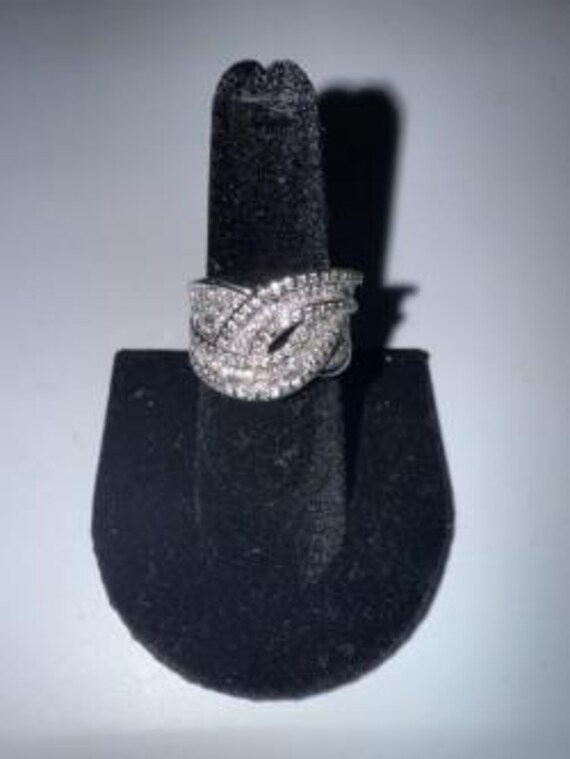 Crossover Statement Ring Silver Toned Marked JS -… - image 2