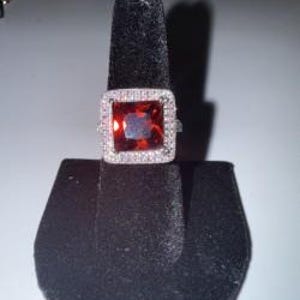 Beautiful Square Cut Garnett Ring - Size 7